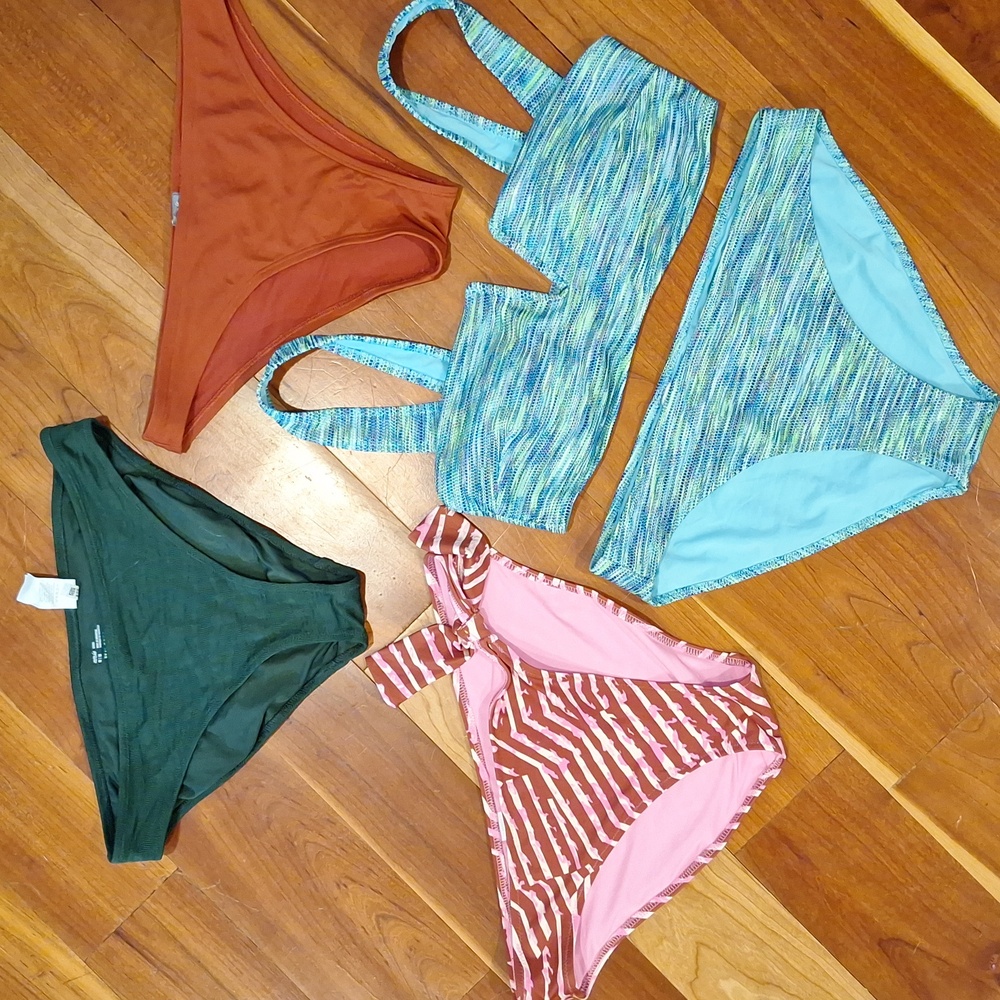 Aerie Swim Bikini Bottoms Tops Bundle Blue Green Teal Print Crochet Lace